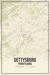 Retro US city map of Gettysburg, Pennsylvania. Vintage street map.