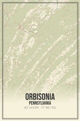 Retro US city map of Orbisonia, Pennsylvania. Vintage street map.