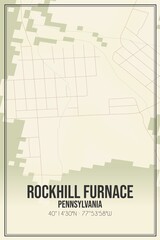 Retro US city map of Rockhill Furnace, Pennsylvania. Vintage street map.