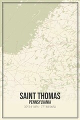 Retro US city map of Saint Thomas, Pennsylvania. Vintage street map.