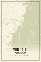Retro US city map of Mont Alto, Pennsylvania. Vintage street map.