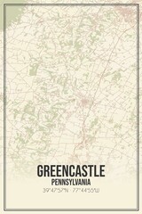 Retro US city map of Greencastle, Pennsylvania. Vintage street map.