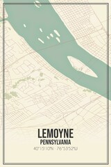 Retro US city map of Lemoyne, Pennsylvania. Vintage street map.