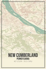 Retro US city map of New Cumberland, Pennsylvania. Vintage street map.