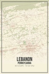 Retro US city map of Lebanon, Pennsylvania. Vintage street map.