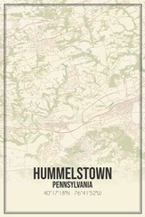 Retro US city map of Hummelstown, Pennsylvania. Vintage street map.