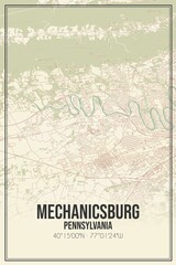 Retro US city map of Mechanicsburg, Pennsylvania. Vintage street map.