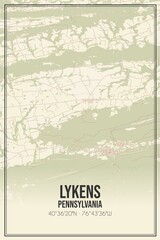 Retro US city map of Lykens, Pennsylvania. Vintage street map.