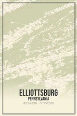Retro US city map of Elliottsburg, Pennsylvania. Vintage street map.