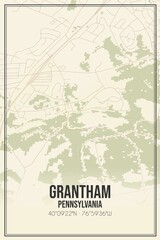 Retro US city map of Grantham, Pennsylvania. Vintage street map.