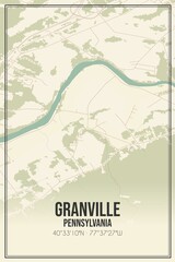 Retro US city map of Granville, Pennsylvania. Vintage street map.