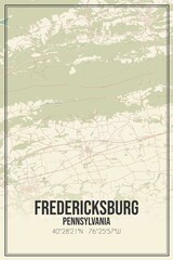 Retro US city map of Fredericksburg, Pennsylvania. Vintage street map.