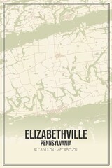 Retro US city map of Elizabethville, Pennsylvania. Vintage street map.