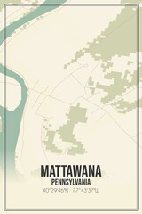 Retro US city map of Mattawana, Pennsylvania. Vintage street map.