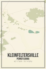 Retro US city map of Kleinfeltersville, Pennsylvania. Vintage street map.