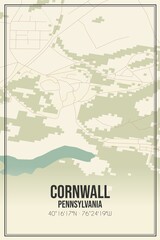 Retro US city map of Cornwall, Pennsylvania. Vintage street map.