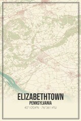 Retro US city map of Elizabethtown, Pennsylvania. Vintage street map.