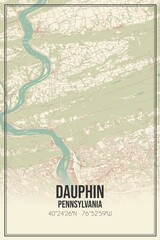 Retro US city map of Dauphin, Pennsylvania. Vintage street map.