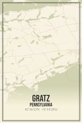 Fototapeta premium Retro US city map of Gratz, Pennsylvania. Vintage street map.