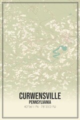 Retro US city map of Curwensville, Pennsylvania. Vintage street map.