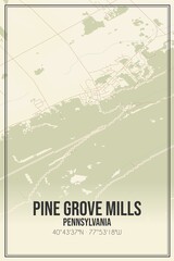 Retro US city map of Pine Grove Mills, Pennsylvania. Vintage street map.