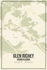 Retro US city map of Glen Richey, Pennsylvania. Vintage street map.