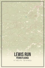 Retro US city map of Lewis Run, Pennsylvania. Vintage street map.