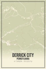 Retro US city map of Derrick City, Pennsylvania. Vintage street map.