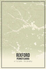 Retro US city map of Rixford, Pennsylvania. Vintage street map.