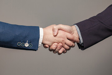 Business people in suit shaking hands, finishing up a meeting, get an agreement