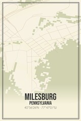 Retro US city map of Milesburg, Pennsylvania. Vintage street map.