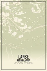 Retro US city map of Lanse, Pennsylvania. Vintage street map.