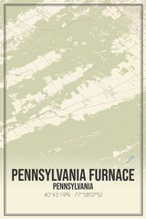 Retro US city map of Pennsylvania Furnace, Pennsylvania. Vintage street map.