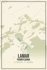 Retro US city map of Lamar, Pennsylvania. Vintage street map.