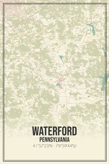 Retro US city map of Waterford, Pennsylvania. Vintage street map.