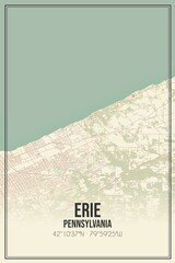 Retro US city map of Erie, Pennsylvania. Vintage street map.
