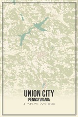 Retro US city map of Union City, Pennsylvania. Vintage street map.