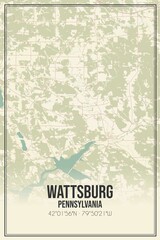 Retro US city map of Wattsburg, Pennsylvania. Vintage street map.