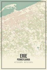 Retro US city map of Erie, Pennsylvania. Vintage street map. - obrazy, fototapety, plakaty