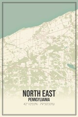 Retro US city map of North East, Pennsylvania. Vintage street map.