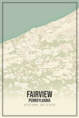 Retro US city map of Fairview, Pennsylvania. Vintage street map.
