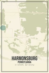Retro US city map of Harmonsburg, Pennsylvania. Vintage street map.