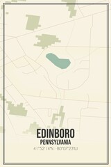 Retro US city map of Edinboro, Pennsylvania. Vintage street map.