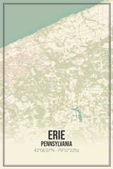 Retro US city map of Erie, Pennsylvania. Vintage street map.