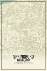 Retro US city map of Springboro, Pennsylvania. Vintage street map.