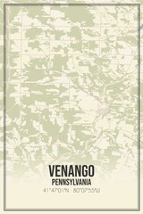 Retro US city map of Venango, Pennsylvania. Vintage street map.