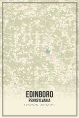 Retro US city map of Edinboro, Pennsylvania. Vintage street map.