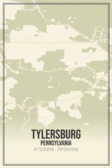 Retro US city map of Tylersburg, Pennsylvania. Vintage street map.