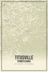 Retro US city map of Titusville, Pennsylvania. Vintage street map.