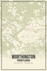 Retro US city map of Worthington, Pennsylvania. Vintage street map.